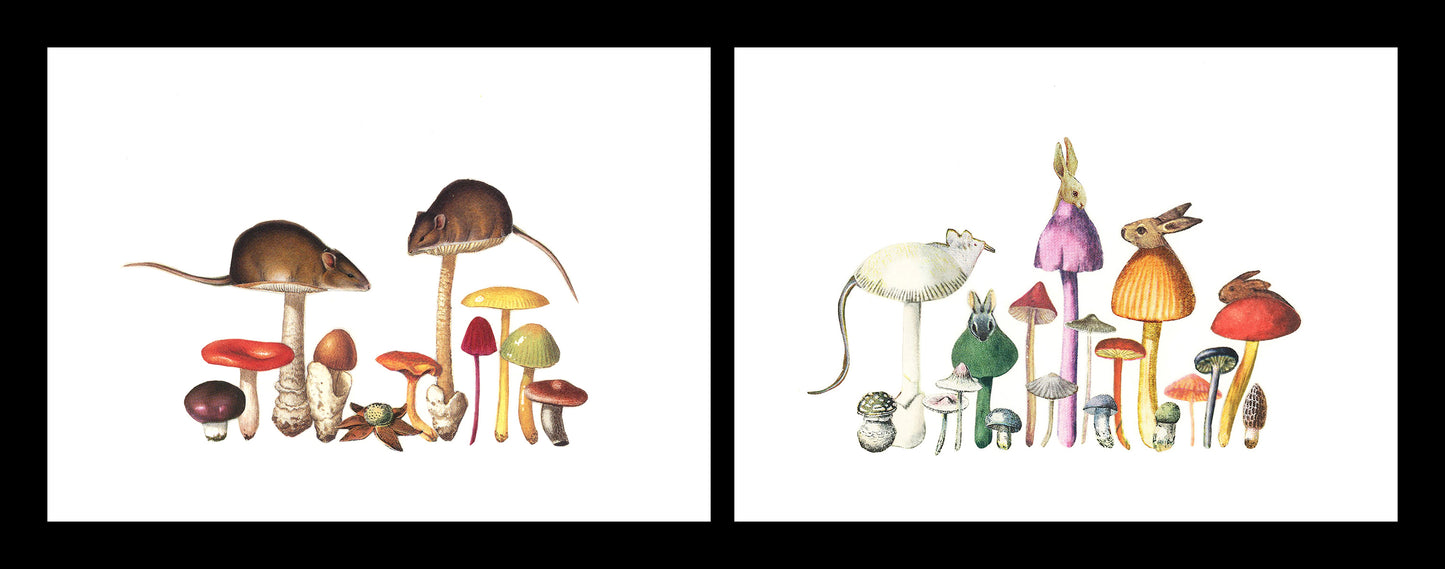Pair of 5x7" Mouse & Rabbit Shroom prints