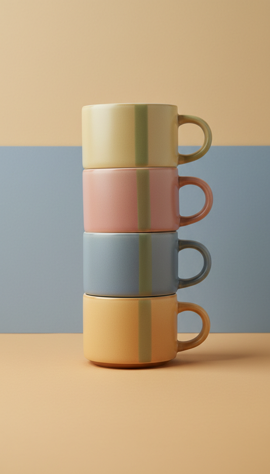 Stackable color block mugs in porcelain
