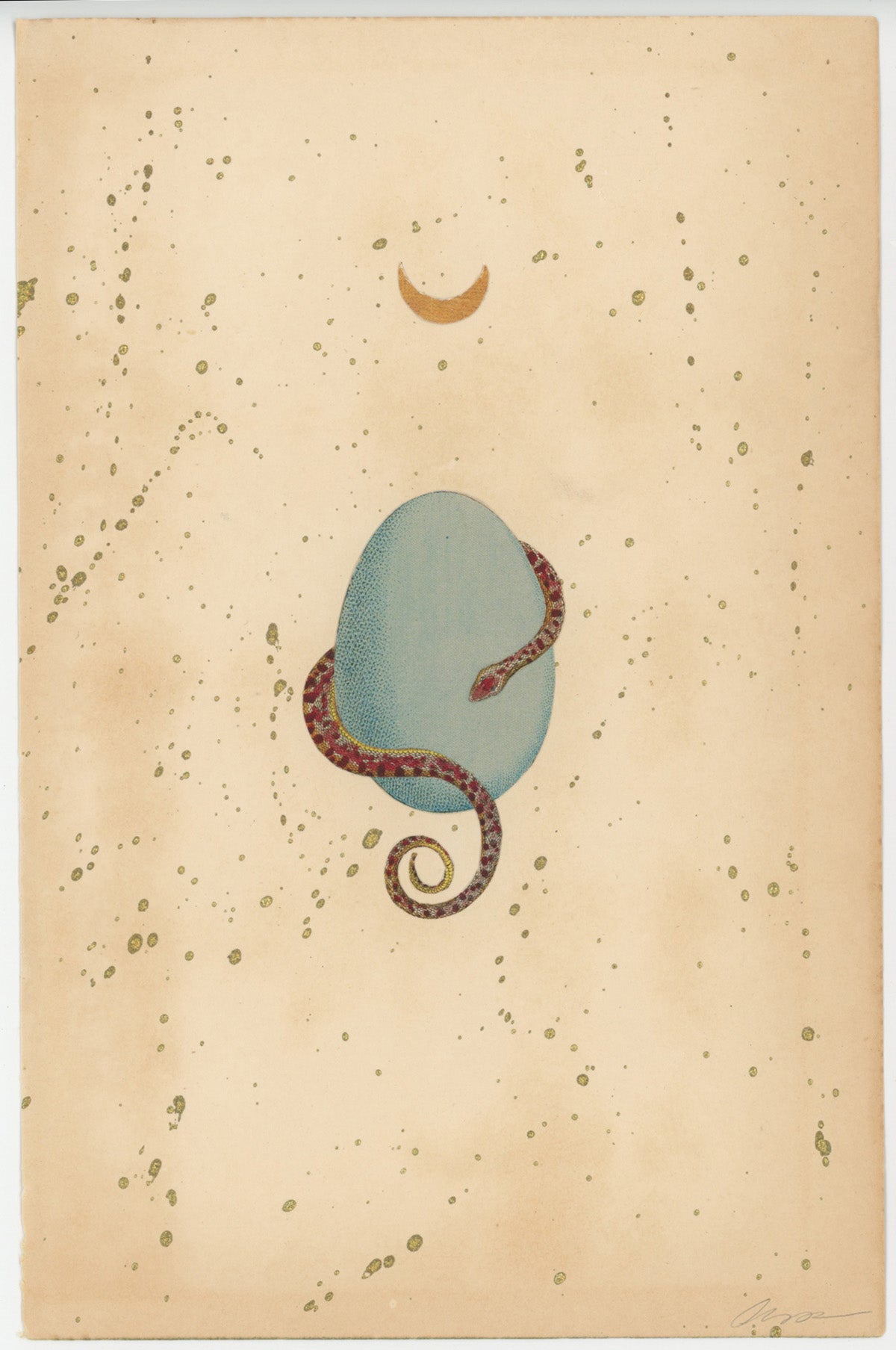 Red/Blue Orphic Egg with Crescent Moon collage