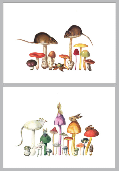 Pair of 5x7" Mouse & Rabbit Shroom prints